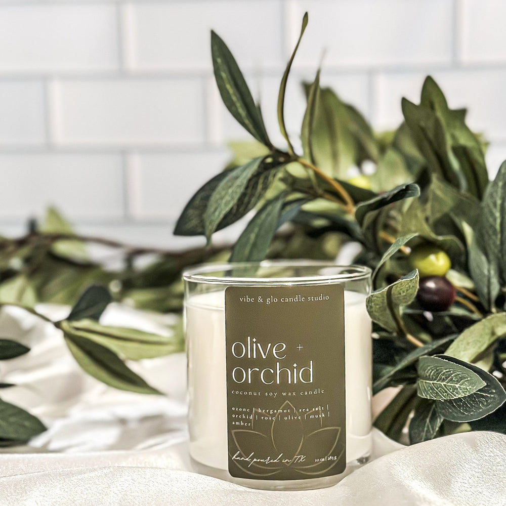 
                  
                    Olive + Orchid Coconut Soy Candle - Vibe & Glo Candle Studio
                  
                