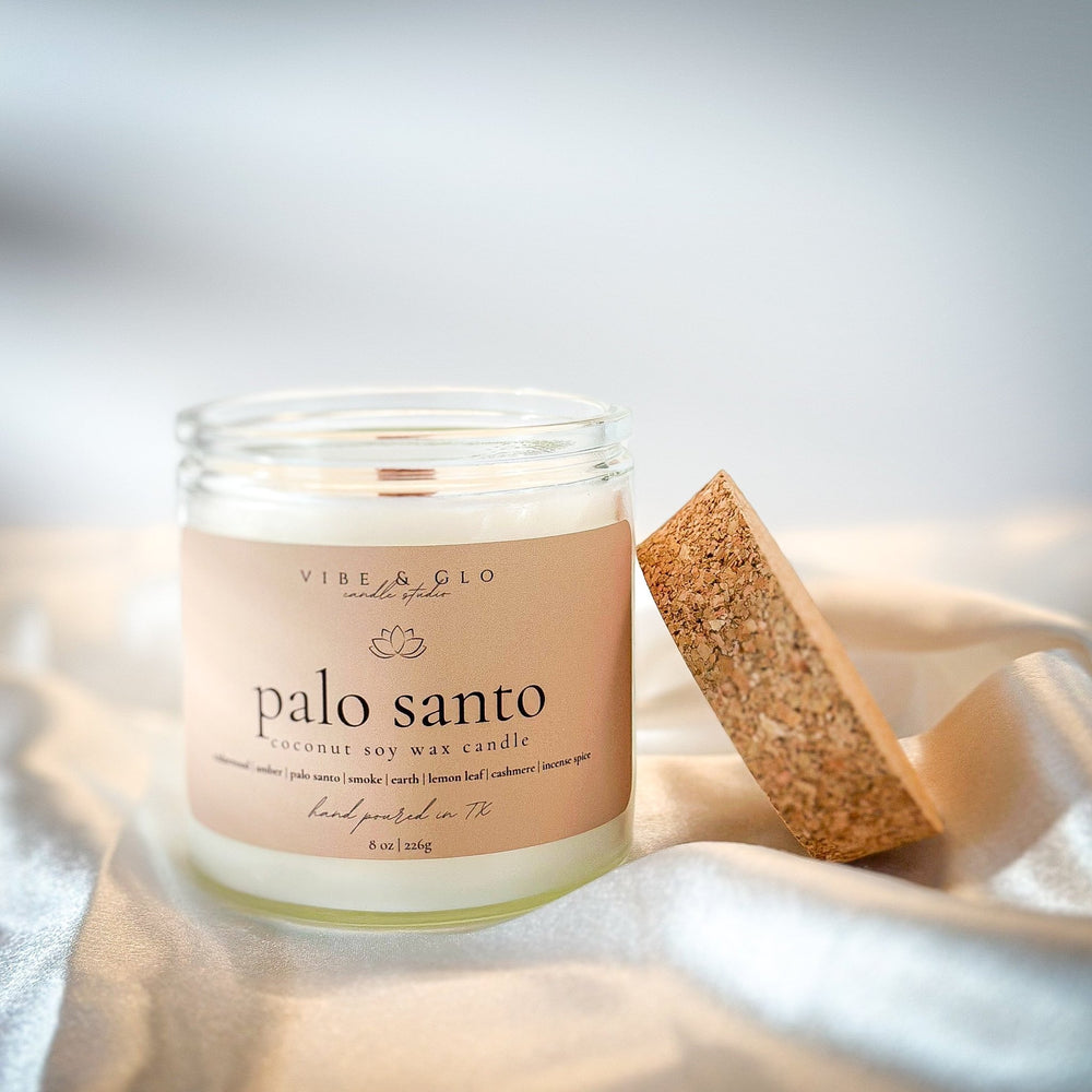 
                  
                    Palo Santo Coconut Soy Wax Candle | 8 oz - Vibe & Glo Candle Studio
                  
                