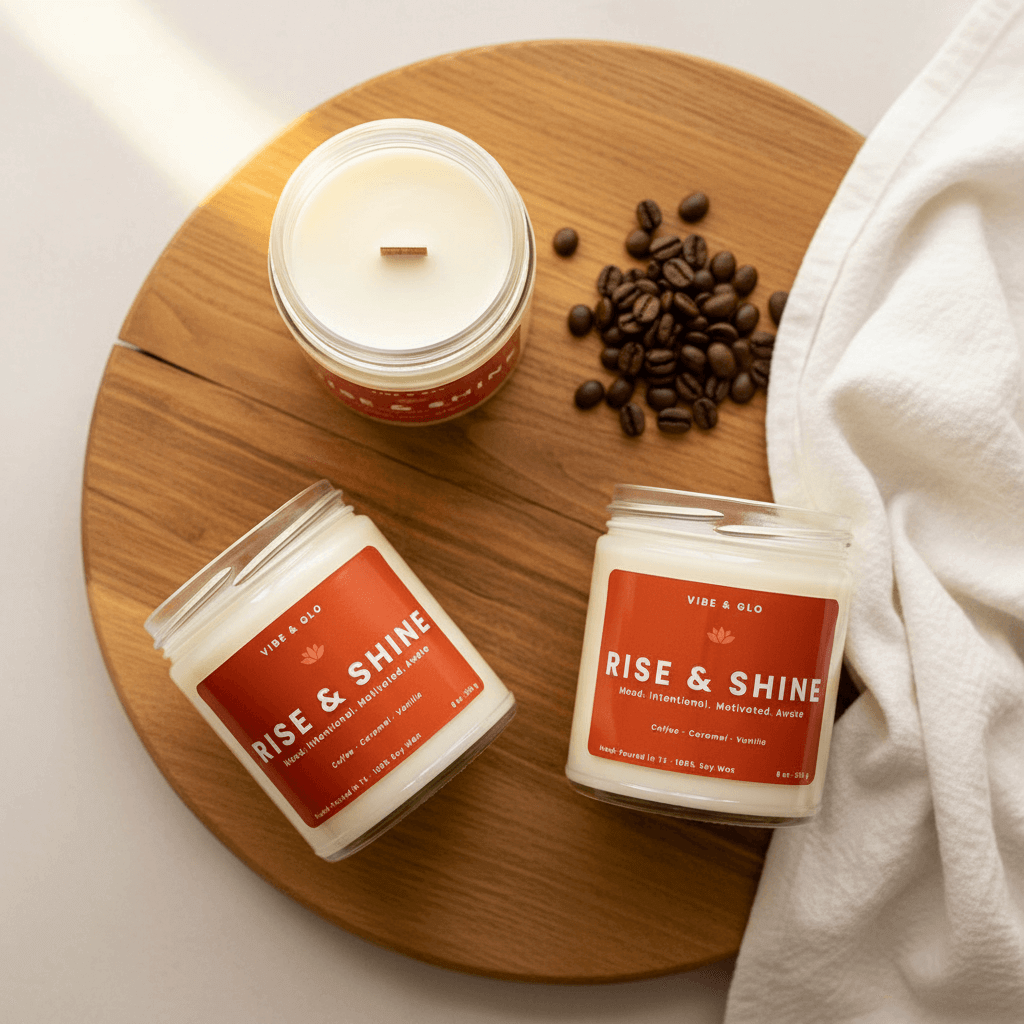 Rise & Shine – Coffee & Vanilla Soy Candle - Vibe & Glo Candle Studio