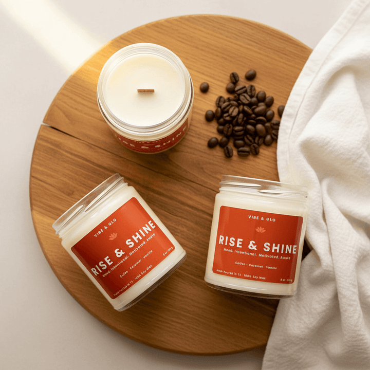 Rise & Shine – Coffee & Vanilla Soy Candle - Vibe & Glo Candle Studio