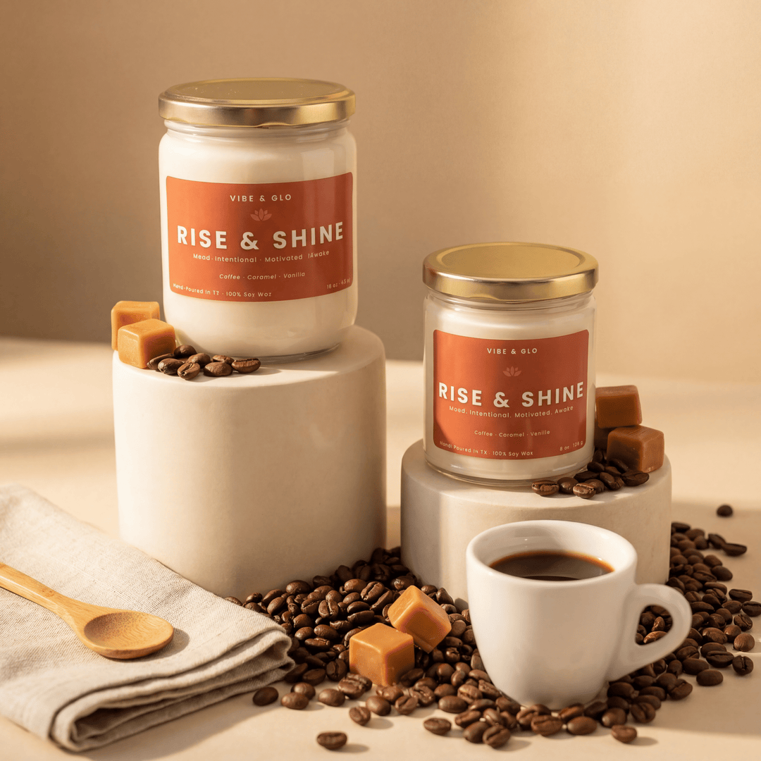 Rise & Shine – Coffee & Vanilla Soy Candle - Vibe & Glo Candle Studio