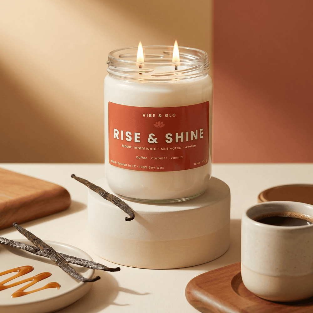 Rise & Shine – Double Wick Coffee & Vanilla Soy Candle | 16 oz - Vibe & Glo Candle Studio