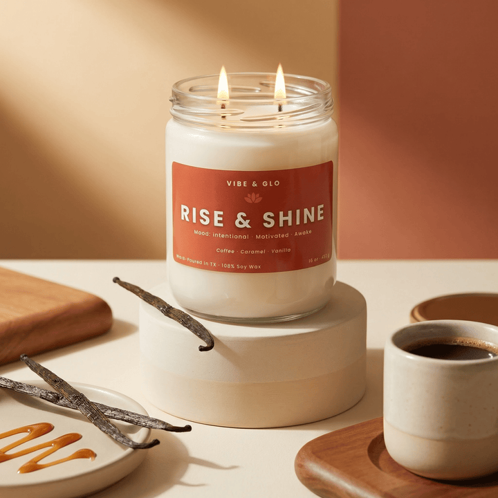 Rise & Shine – Double Wick Coffee & Vanilla Soy Candle | 16 oz - Vibe & Glo Candle Studio