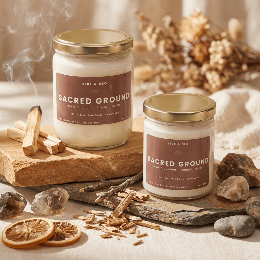 Sacred Ground – Citrus Zest & Palo Santo Soy Candle - Vibe & Glo Candle Studio