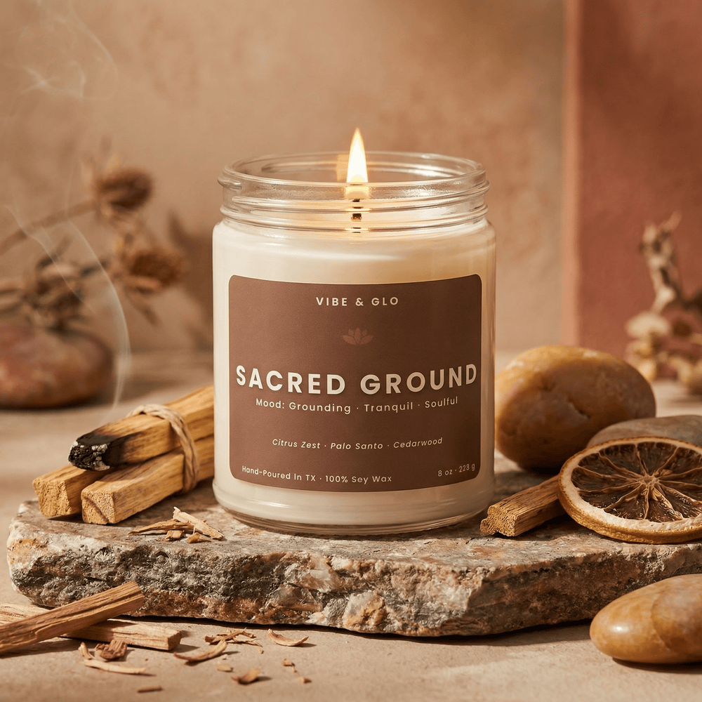 Sacred Ground – Citrus Zest & Palo Santo Soy Candle - Vibe & Glo Candle Studio