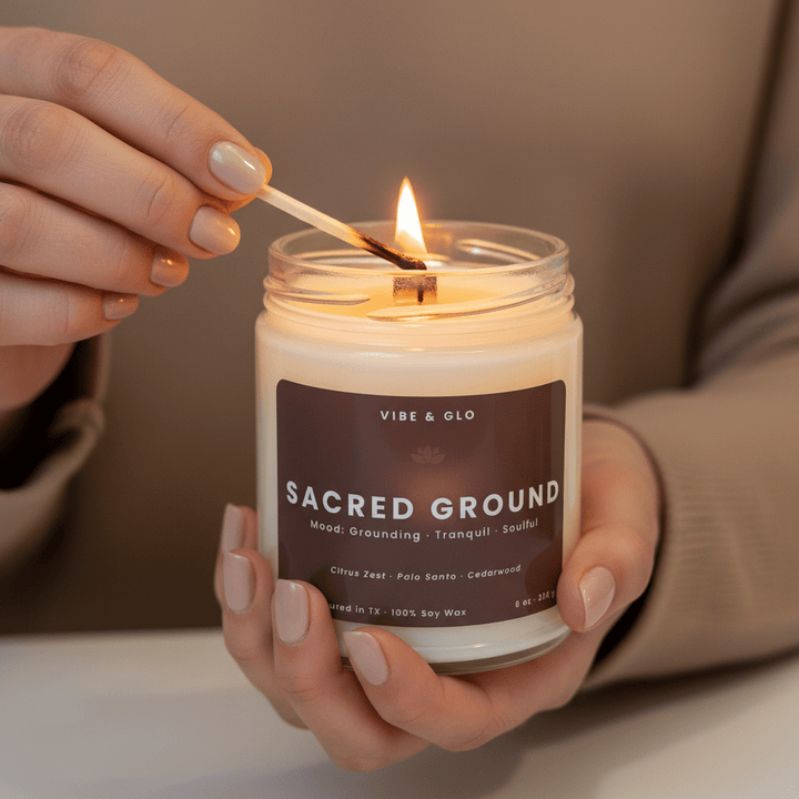 Sacred Ground – Citrus Zest & Palo Santo Soy Candle - Vibe & Glo Candle Studio
