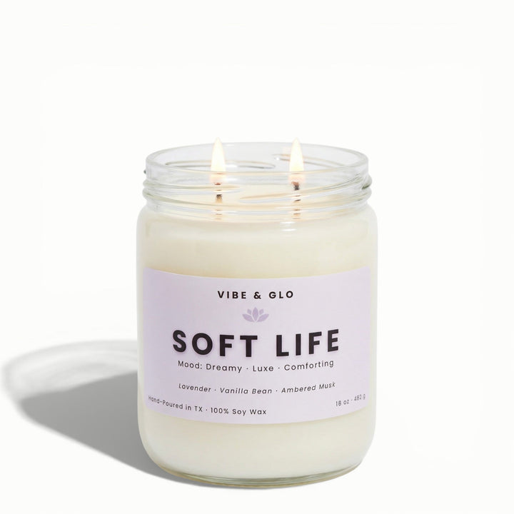 Soft Life – Double Wick Lavender & Vanilla Soy Candle | 16 oz - Vibe & Glo Candle Studio