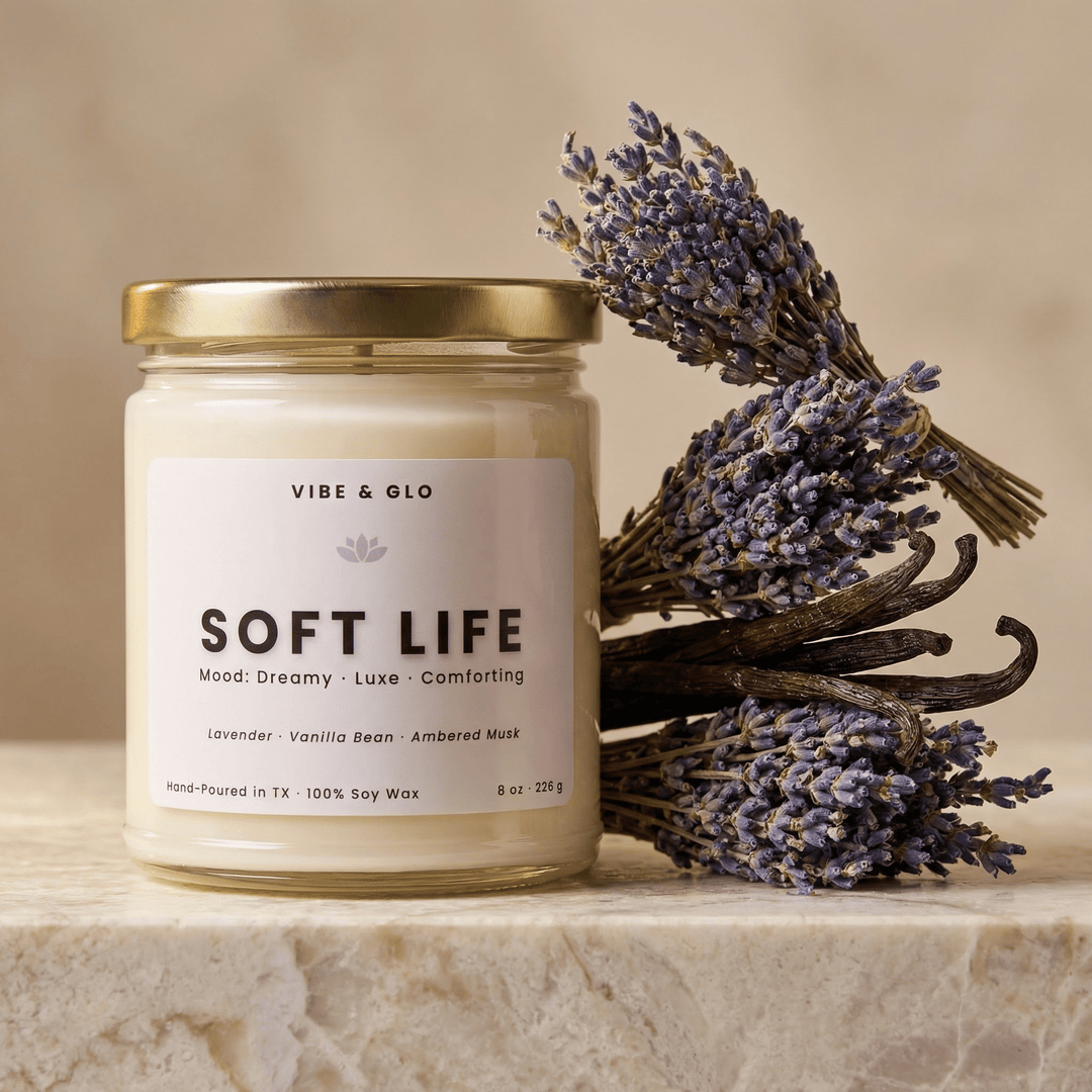 Soft Life - Lavender & Vanilla Soy Candle - Vibe & Glo Candle Studio