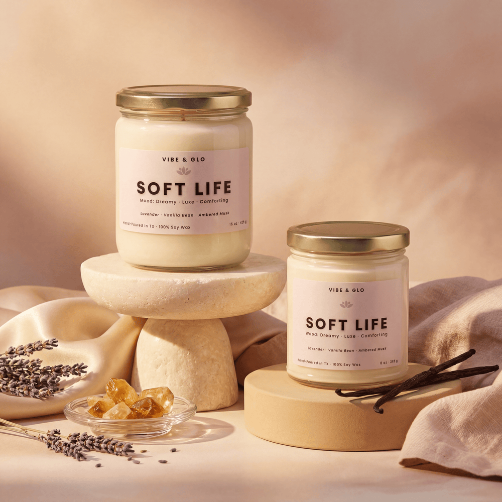 Soft Life - Lavender & Vanilla Soy Candle - Vibe & Glo Candle Studio