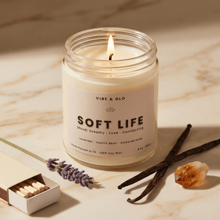 Soft Life - Lavender & Vanilla Soy Candle - Vibe & Glo Candle Studio