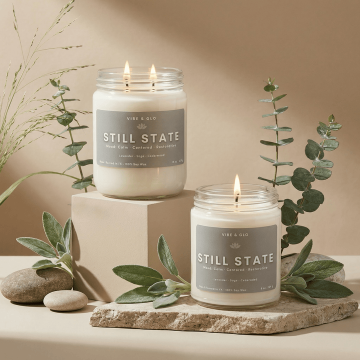 Still State – 8 oz Lavender & Sage Soy Candle - Vibe & Glo Candle Studio