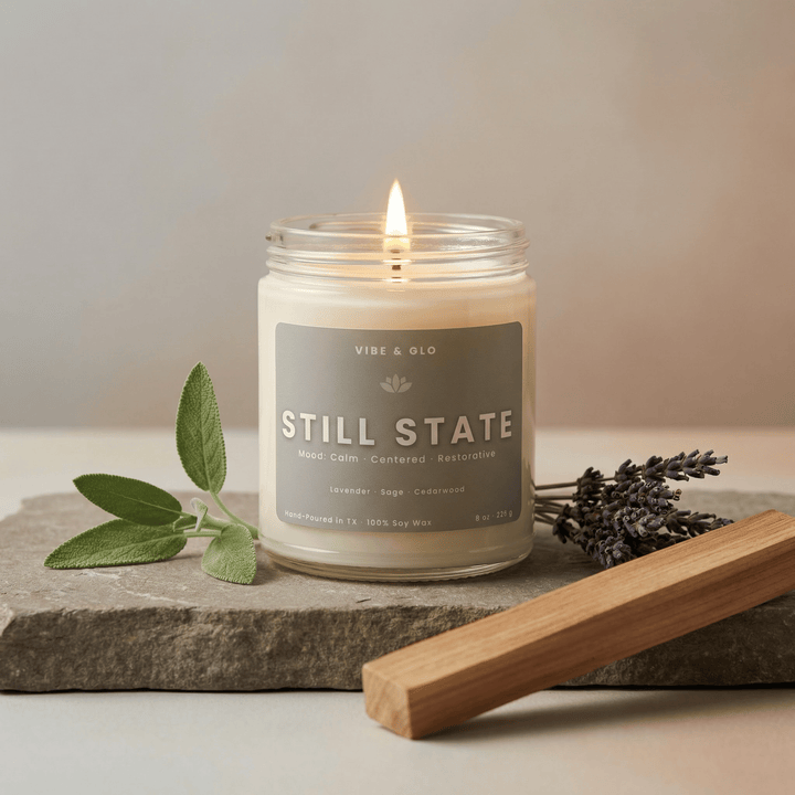 Still State – 8 oz Lavender & Sage Soy Candle - Vibe & Glo Candle Studio