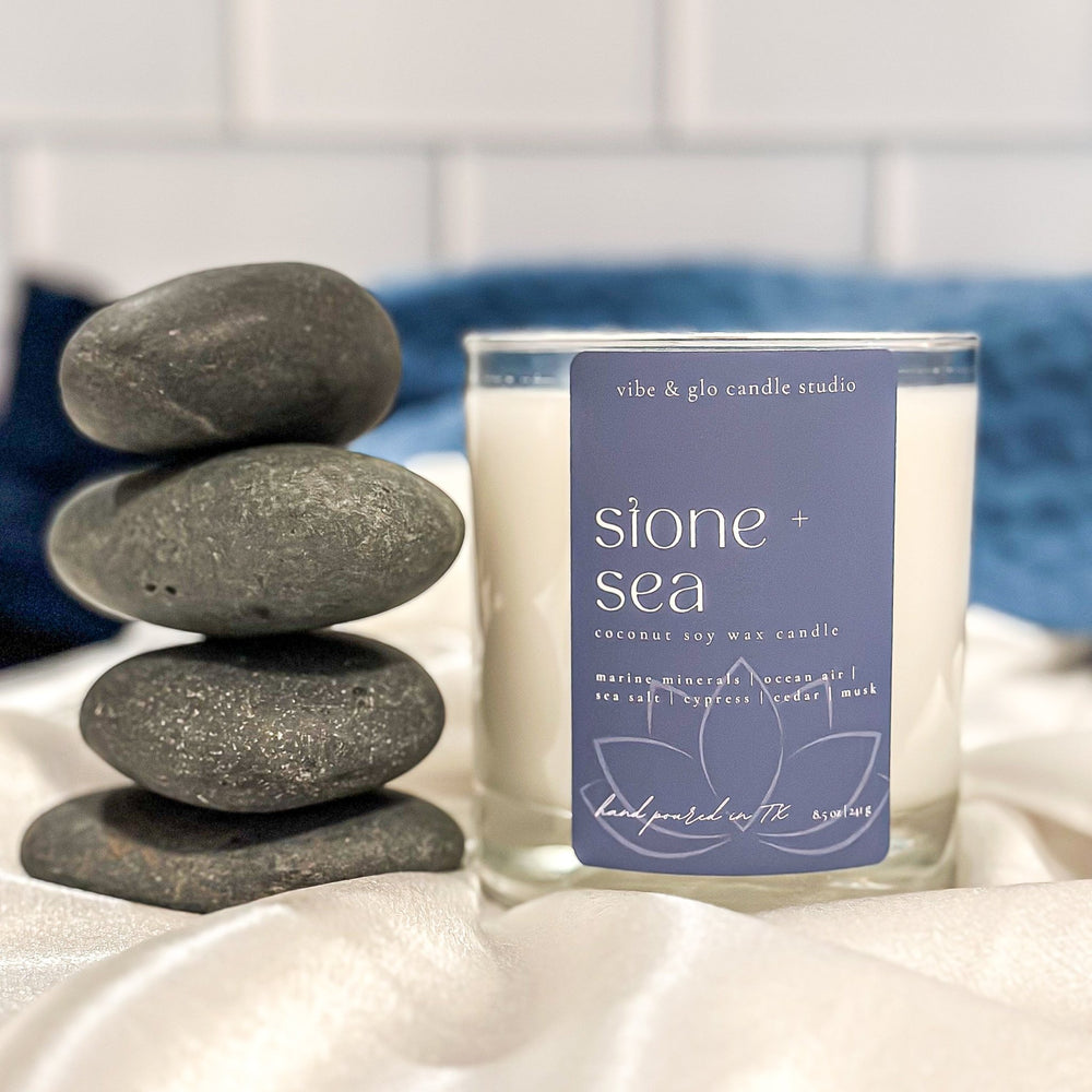 
                  
                    Stone + Sea Coconut Soy Candle - Vibe & Glo Candle Studio
                  
                
