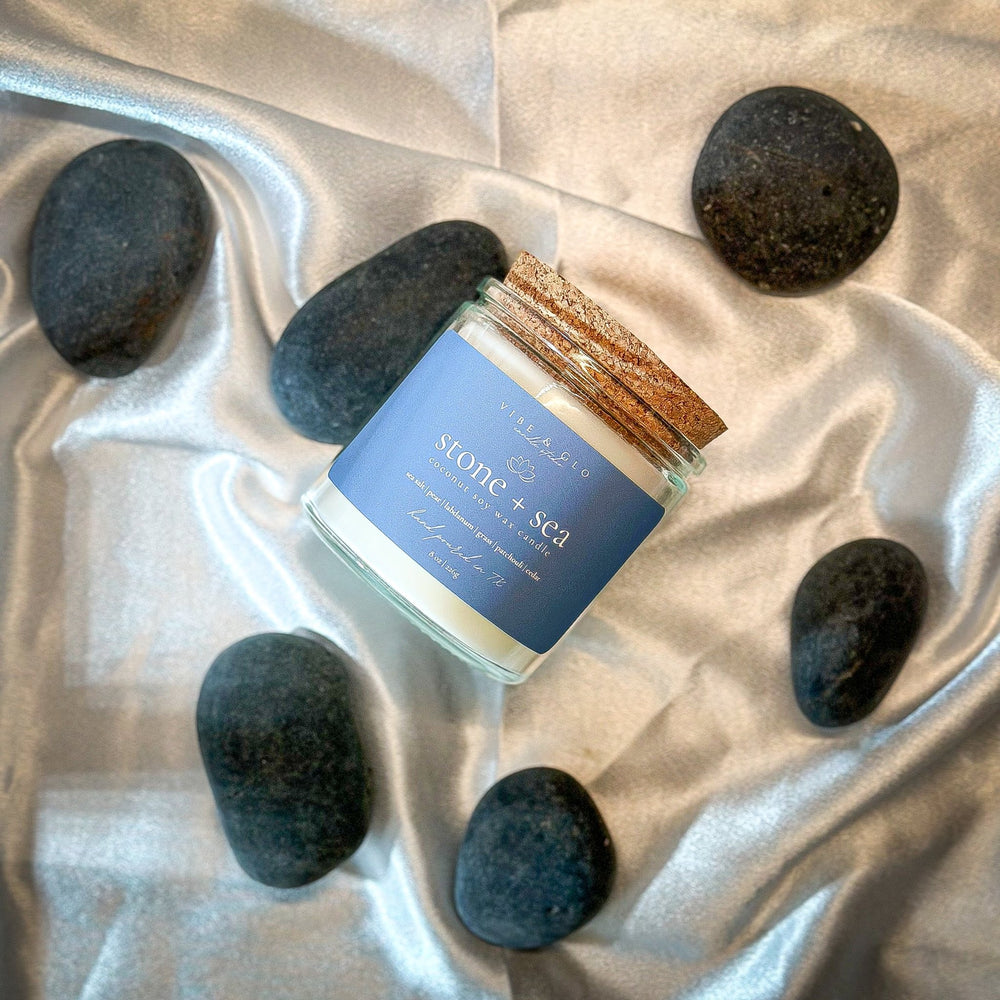 
                  
                    Stone + Sea Coconut Soy Candle | 8 oz - Vibe & Glo Candle Studio
                  
                