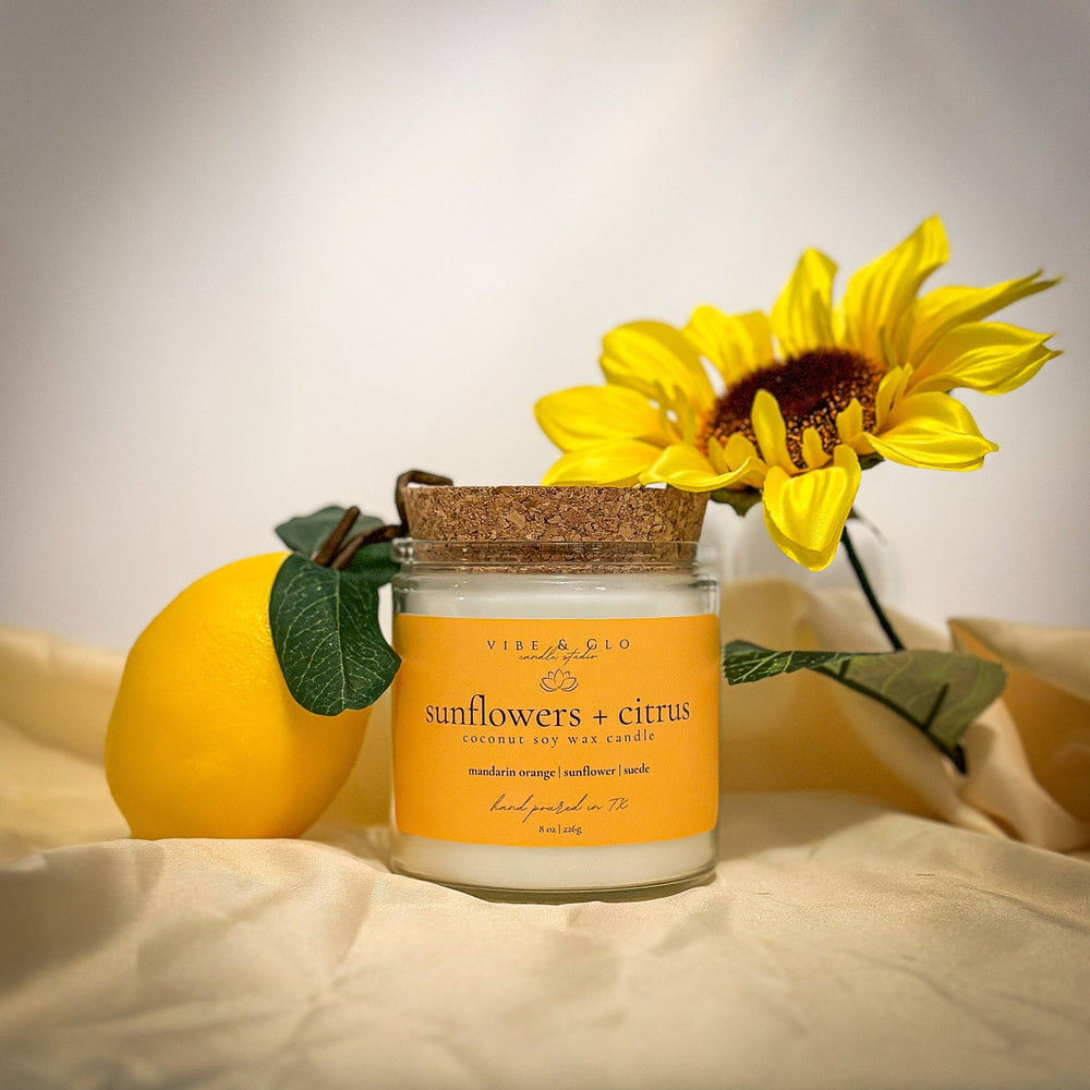 
                  
                    Sunflowers + Citrus Coconut Soy Candle | 8 oz - Vibe & Glo Candle Studio
                  
                