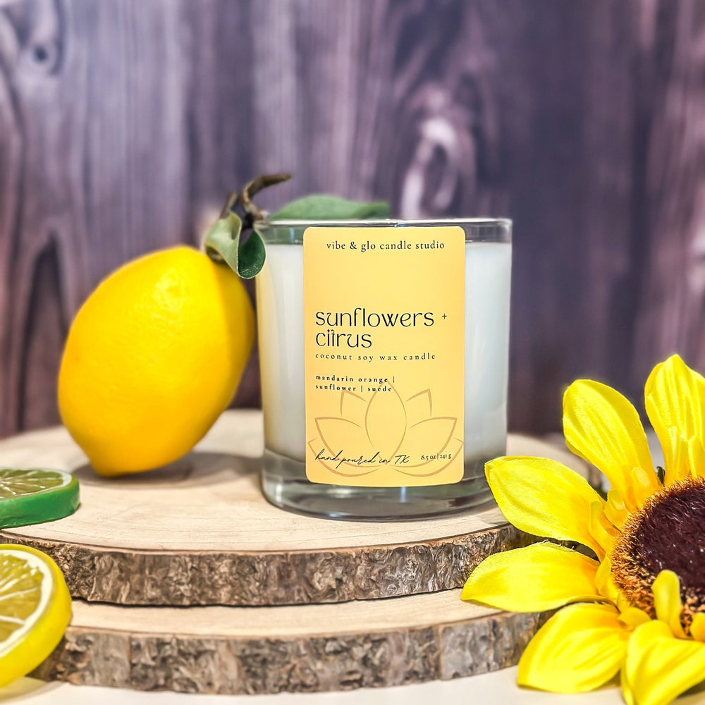 
                  
                    Sunflowers + Citrus Coconut Soy Candle | 8.5 oz - Vibe & Glo Candle Studio
                  
                
