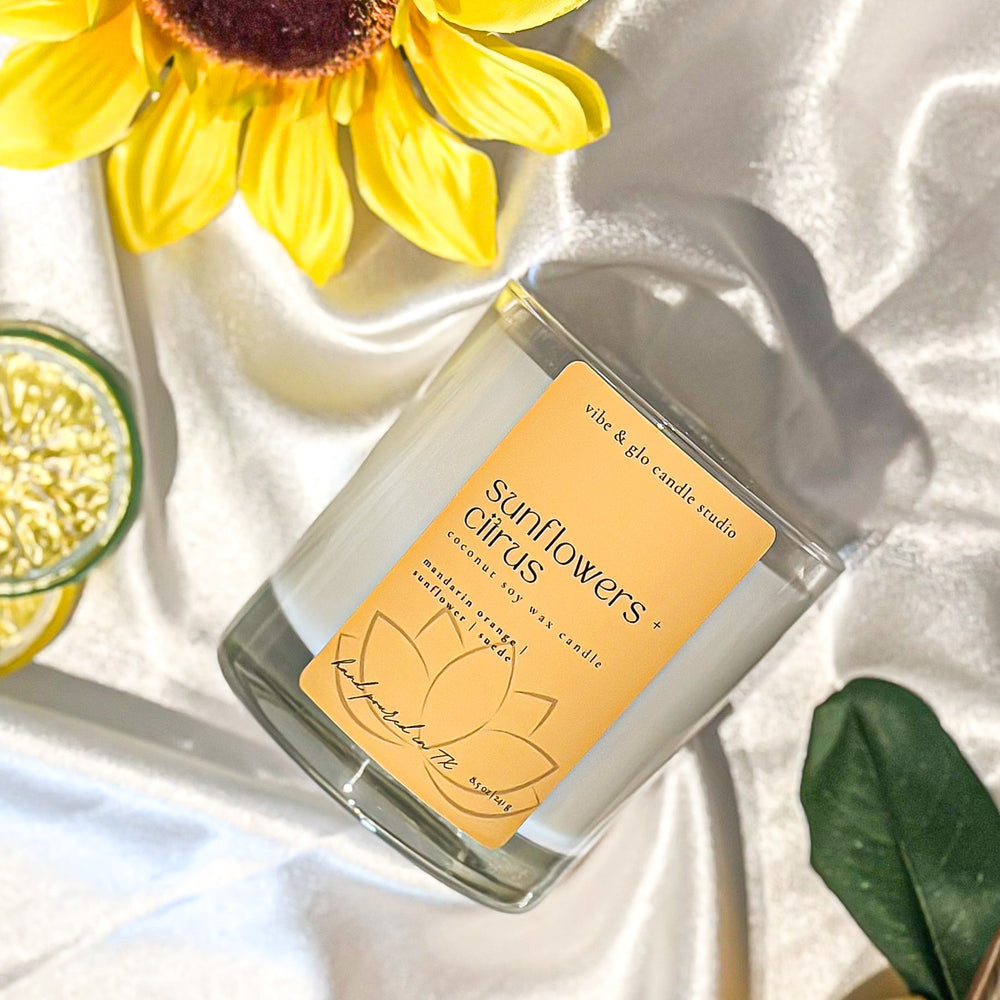 
                  
                    Sunflowers + Citrus Coconut Soy Candle | 8.5 oz - Vibe & Glo Candle Studio
                  
                