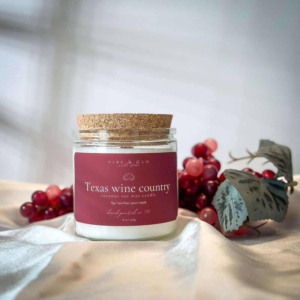 
                  
                    Texas Wine Country Coconut Soy Candle | 8 oz - Vibe & Glo Candle Studio
                  
                