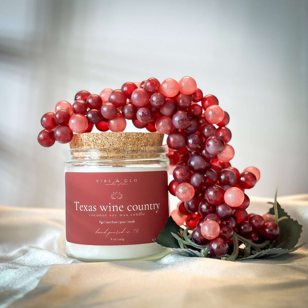 
                  
                    Texas Wine Country Coconut Soy Candle | 8 oz - Vibe & Glo Candle Studio
                  
                