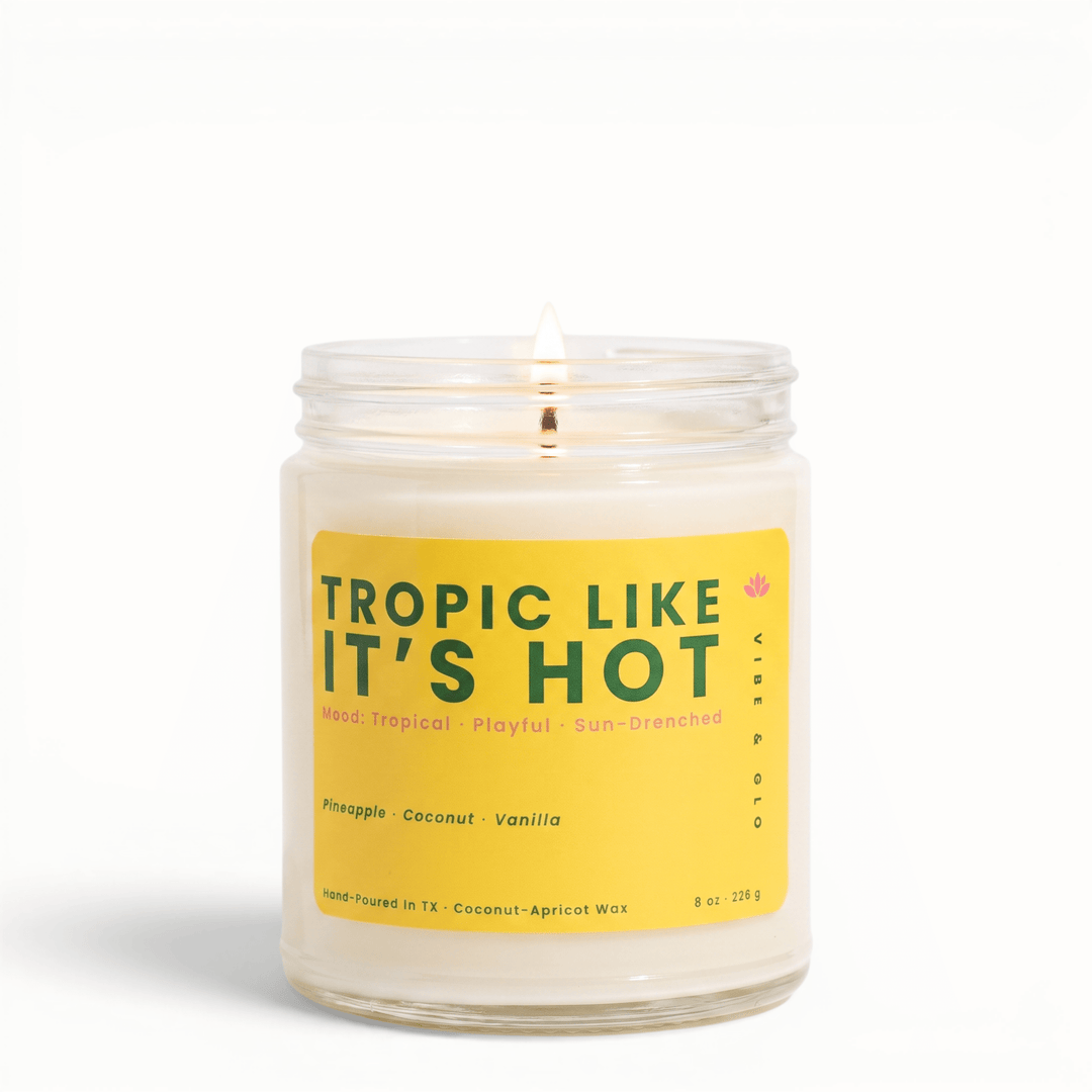 Tropic Like It’s Hot pineapple coconut vanilla candle in glass jar, tropical summer scented coconut apricot wax candle