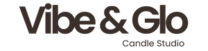 Logo of Vibe & Glo Candle Studio with a white background