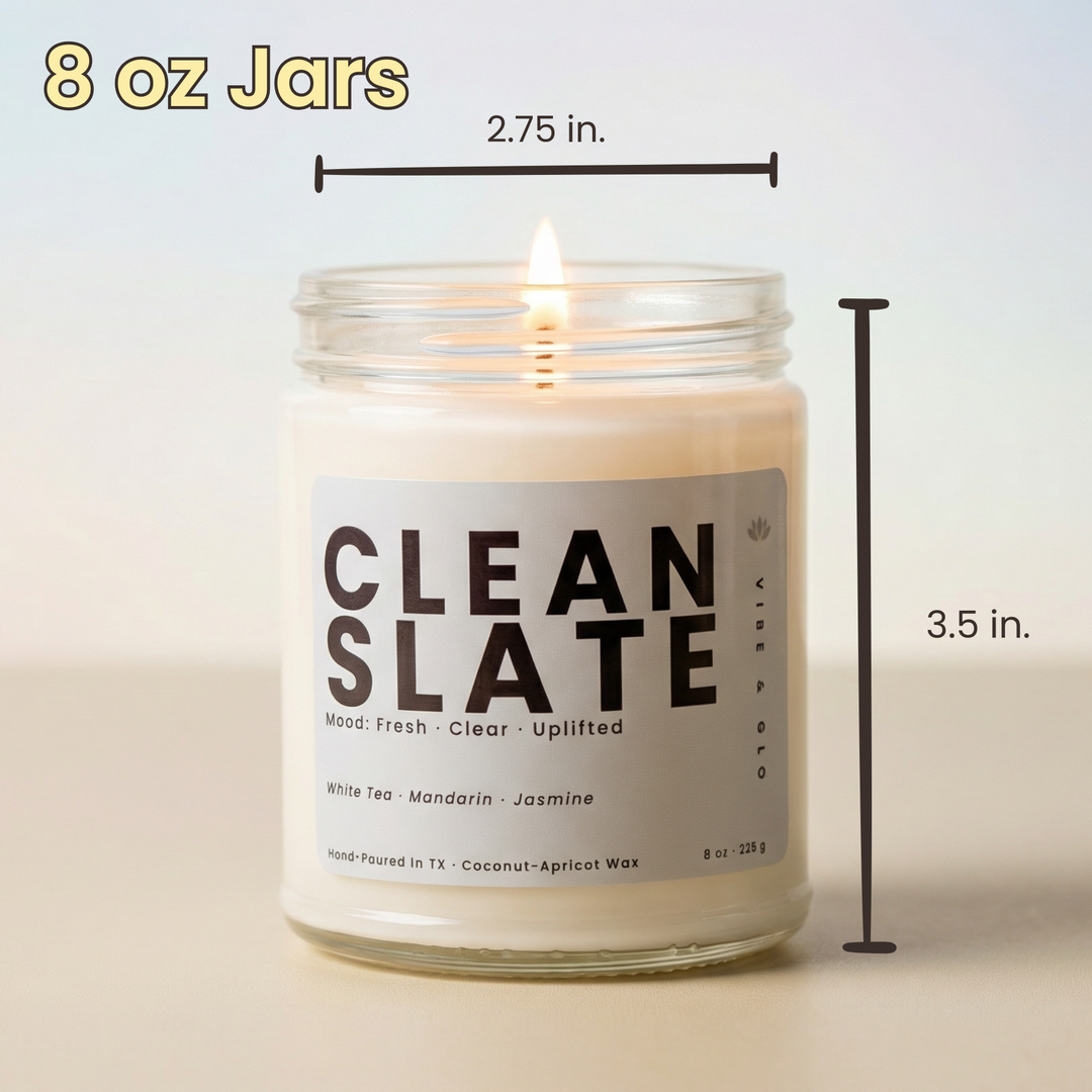 8 oz candle size dimensions vibe and glo soy candle clean slate jar width 2.75 inches height 3.5 inches size reference