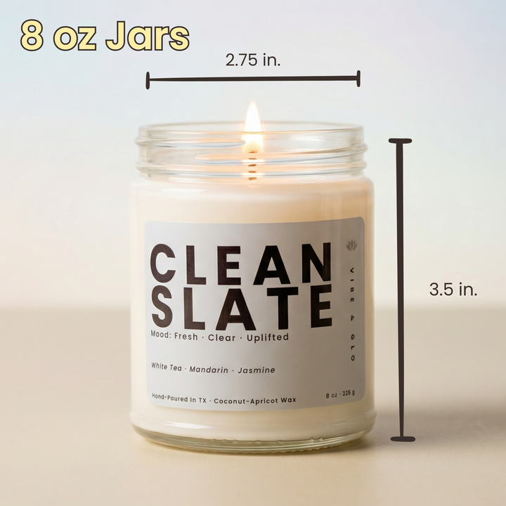 8 oz candle size dimensions vibe and glo soy candle clean slate jar width 2.75 inches height 3.5 inches size reference