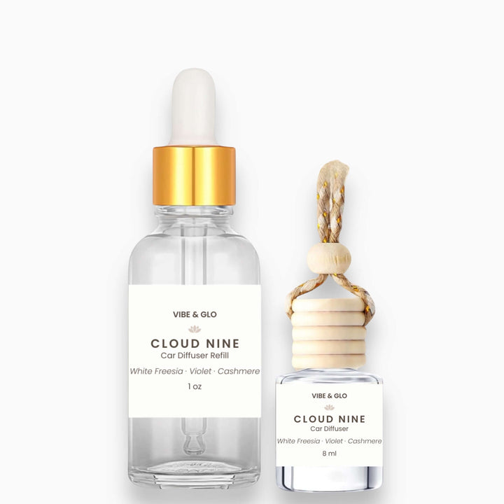 Vibe & Glo Cloud Nine car diffuser refill set on a white background