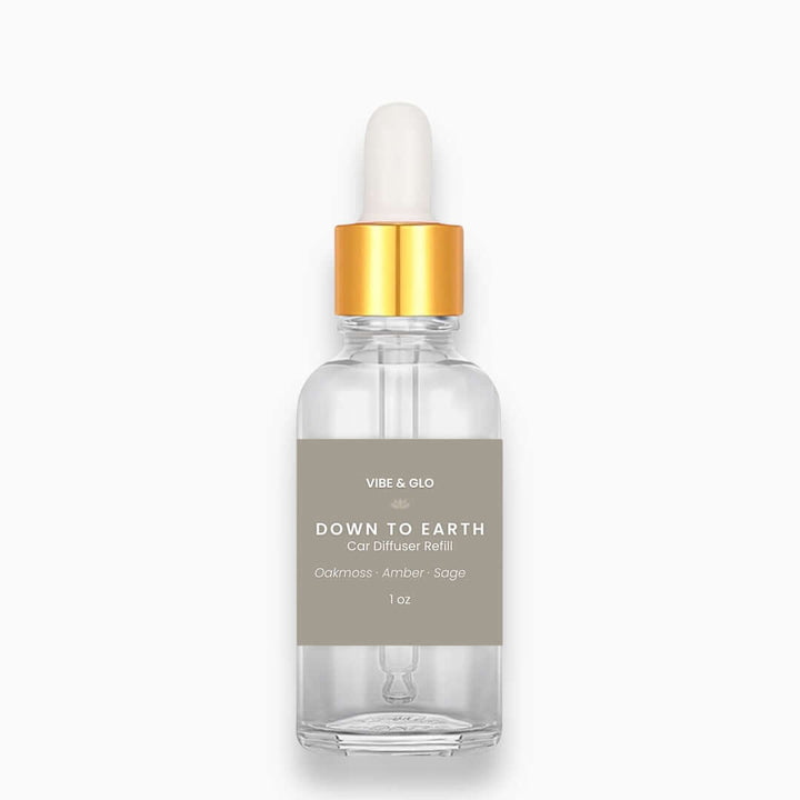 Clear bottle with gold cap and gray label on a white background