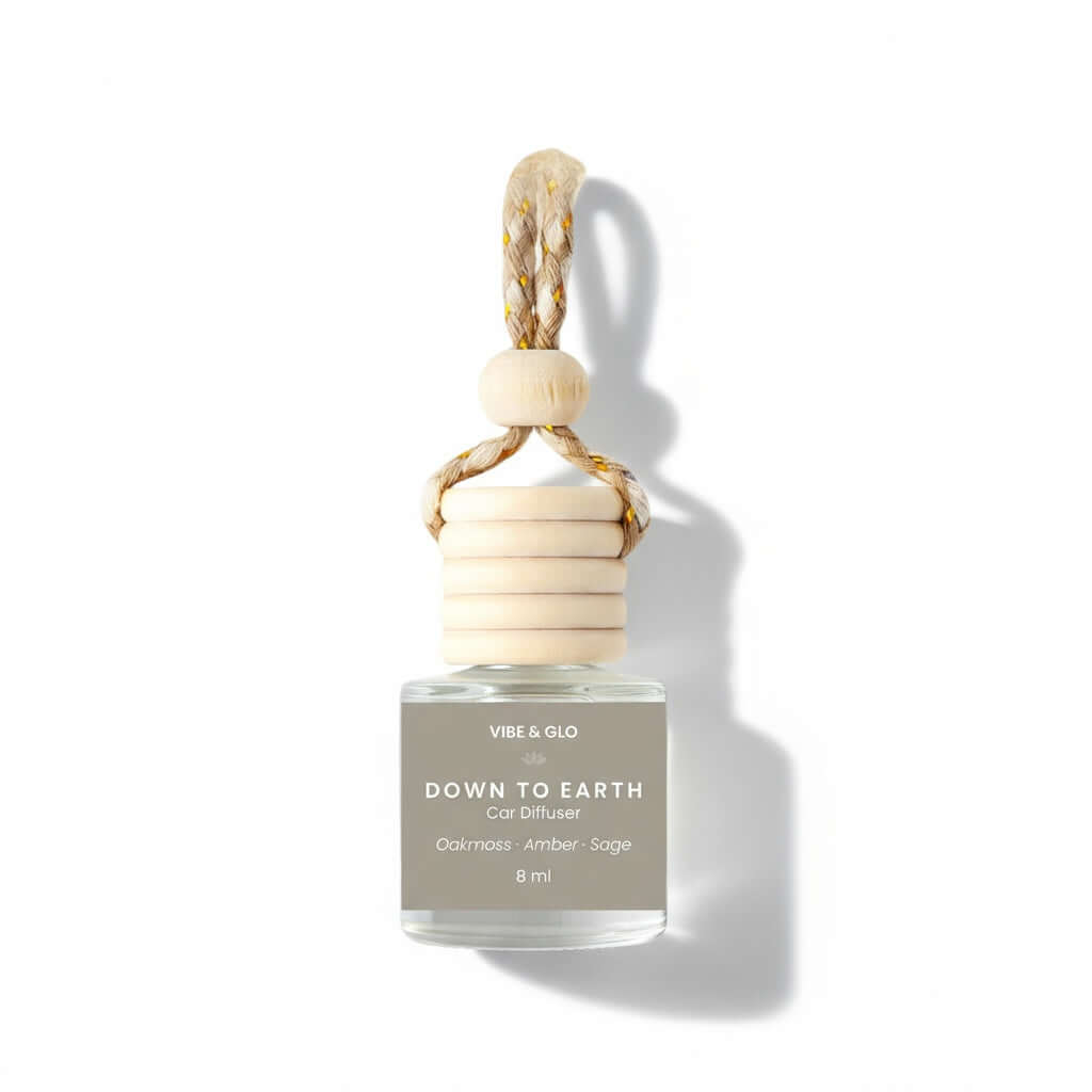 Car diffuser with wooden beads on a white background