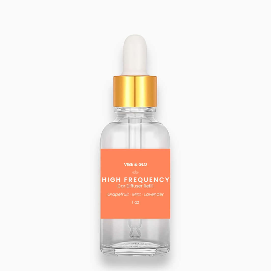 Clear bottle with dropper and orange label on a white background