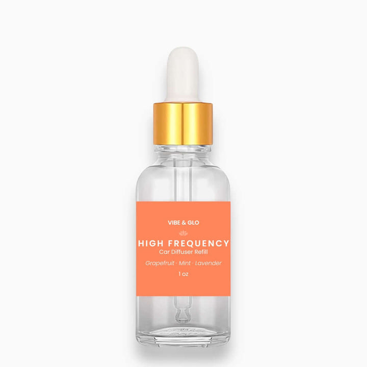 Clear bottle with dropper and orange label on a white background