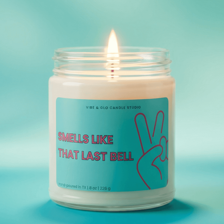 teacher appreciation candle smells like that last bell wooden wick soy candle vibe and glo