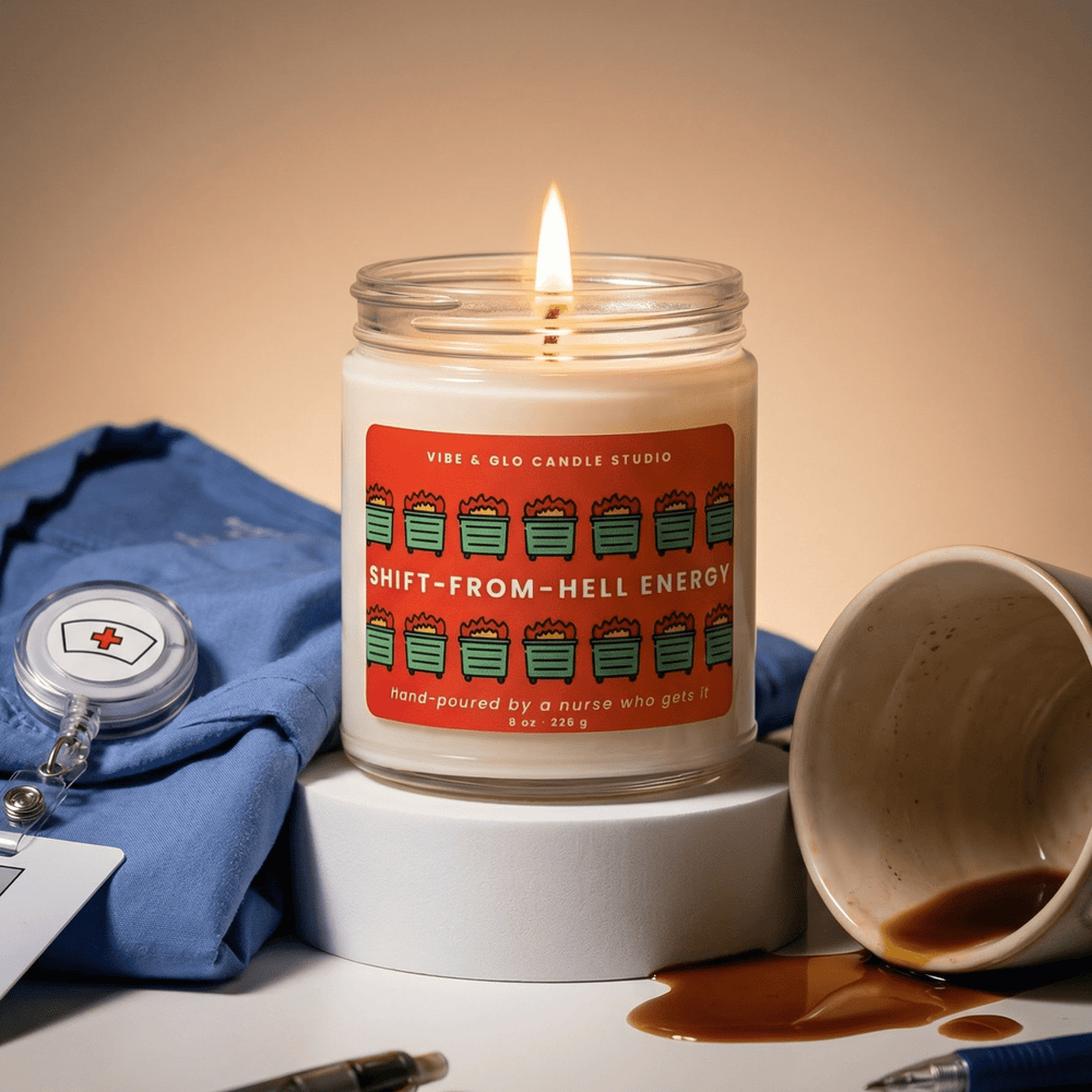 nurse candle shift from hell energy vibe and glo funny nurse gift candle coffee scrubs hospital life humor