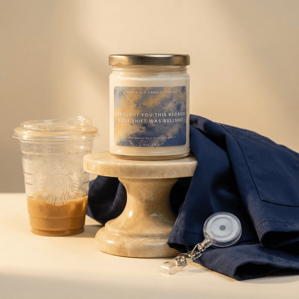 funny nurse gift candle for bad shift vibe and glo healthcare worker gift candle shift was bullshit humor