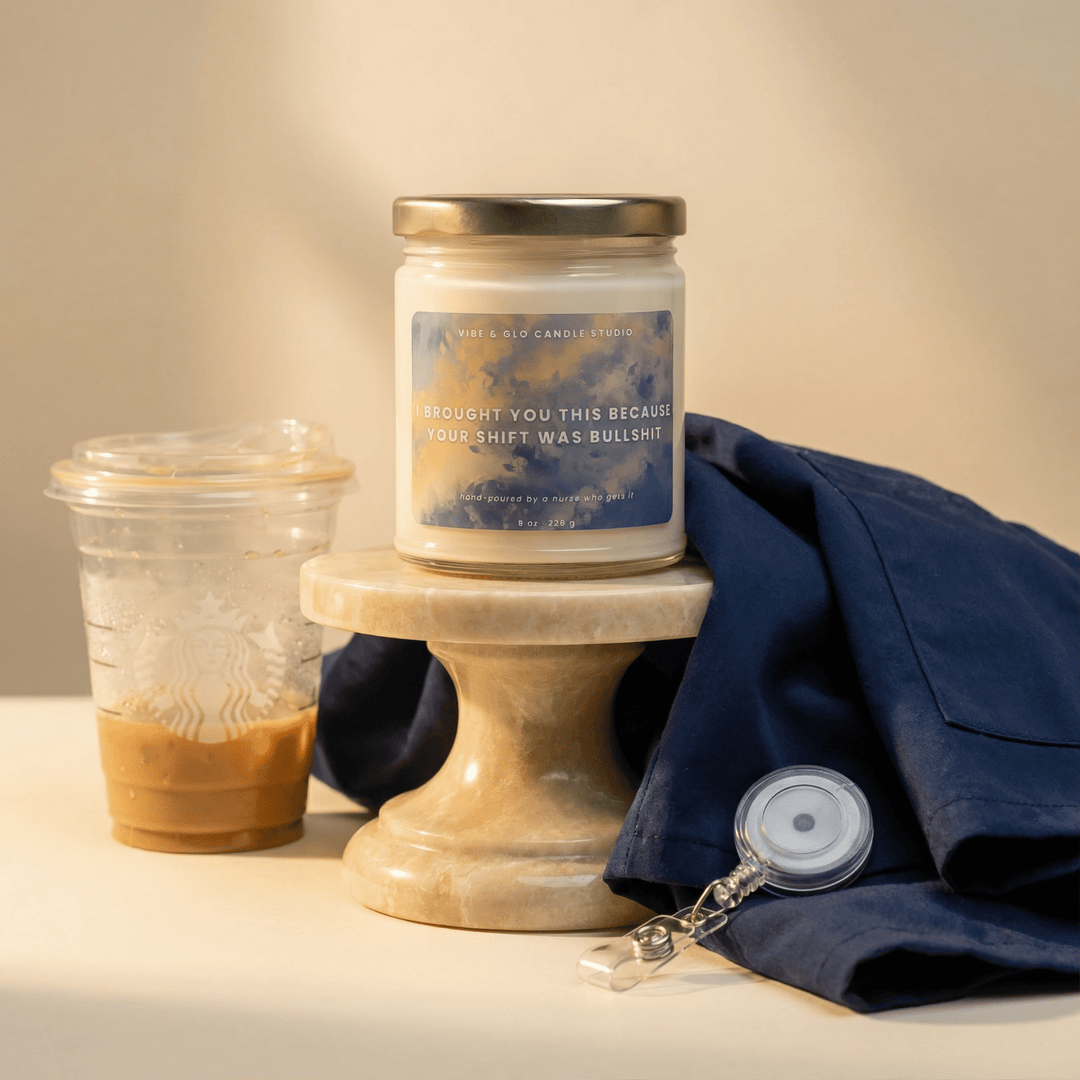 funny nurse gift candle for bad shift vibe and glo healthcare worker gift candle shift was bullshit humor
