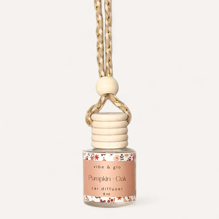 Pumpkin Oak car diffuser from Vibe & Glo, featuring a stylish design for autumn scents in your vehicle.