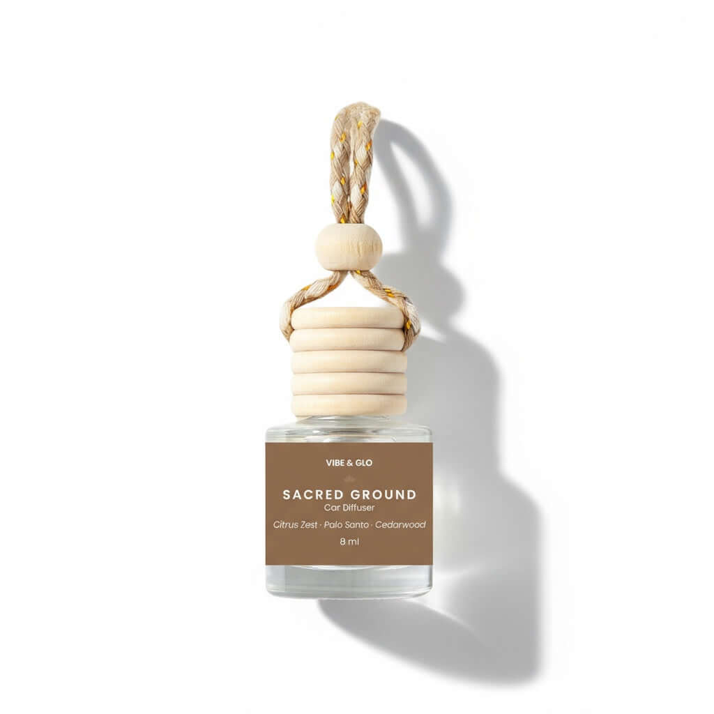 Vibe & Glo Sacred Ground car diffuser on a white background