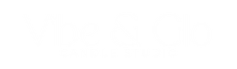 vibe & glo logo in white on a transparent background
