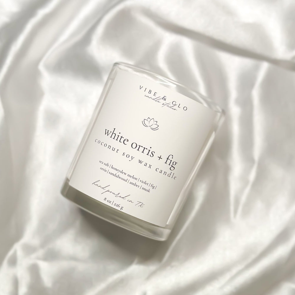 
                  
                    White Orris + Fig Coconut Soy Candle - Vibe & Glo Candle Studio
                  
                