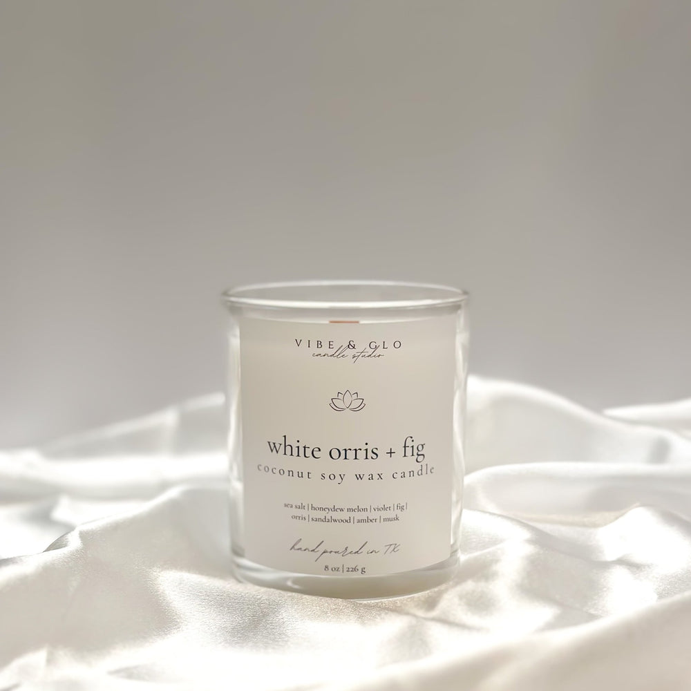 
                  
                    White Orris + Fig Coconut Soy Candle - Vibe & Glo Candle Studio
                  
                